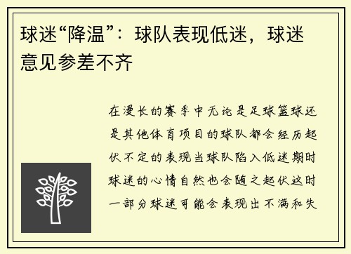 球迷“降温”：球队表现低迷，球迷意见参差不齐